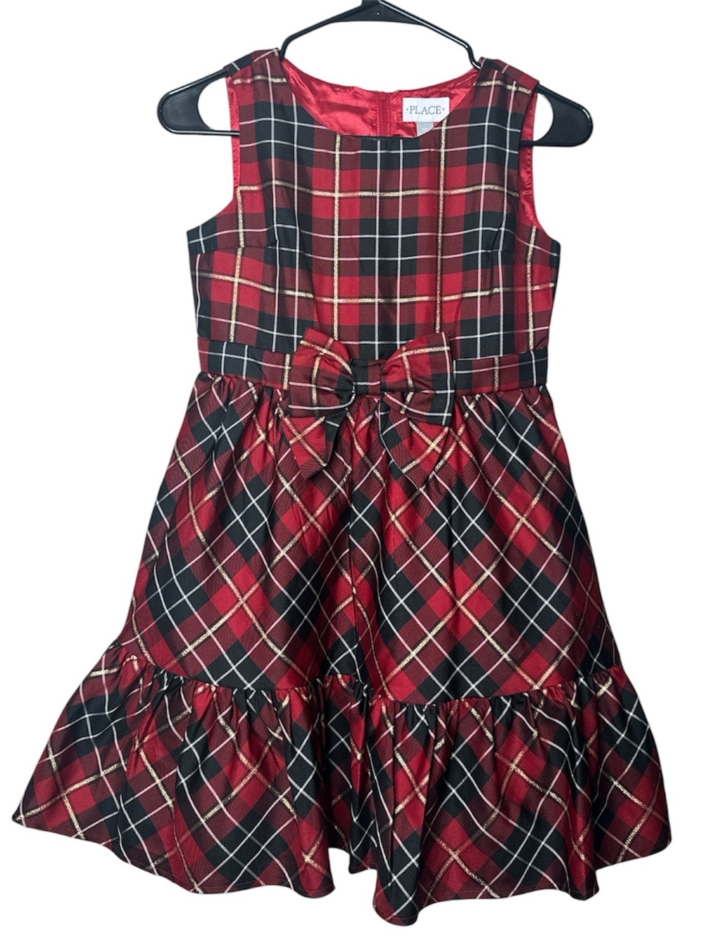 Children’s Place Christmas Plaid Dress with Bow Size 12